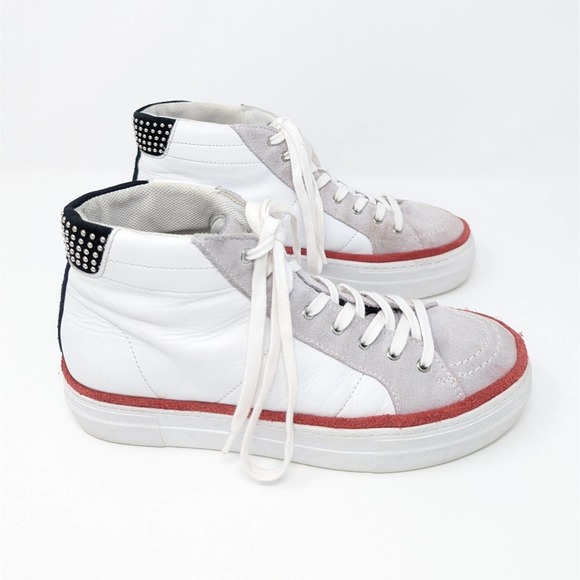 The Kooples White Leather Suede High Top Studded Colorblock Sneakers Size 38 - Picture 7 of 14